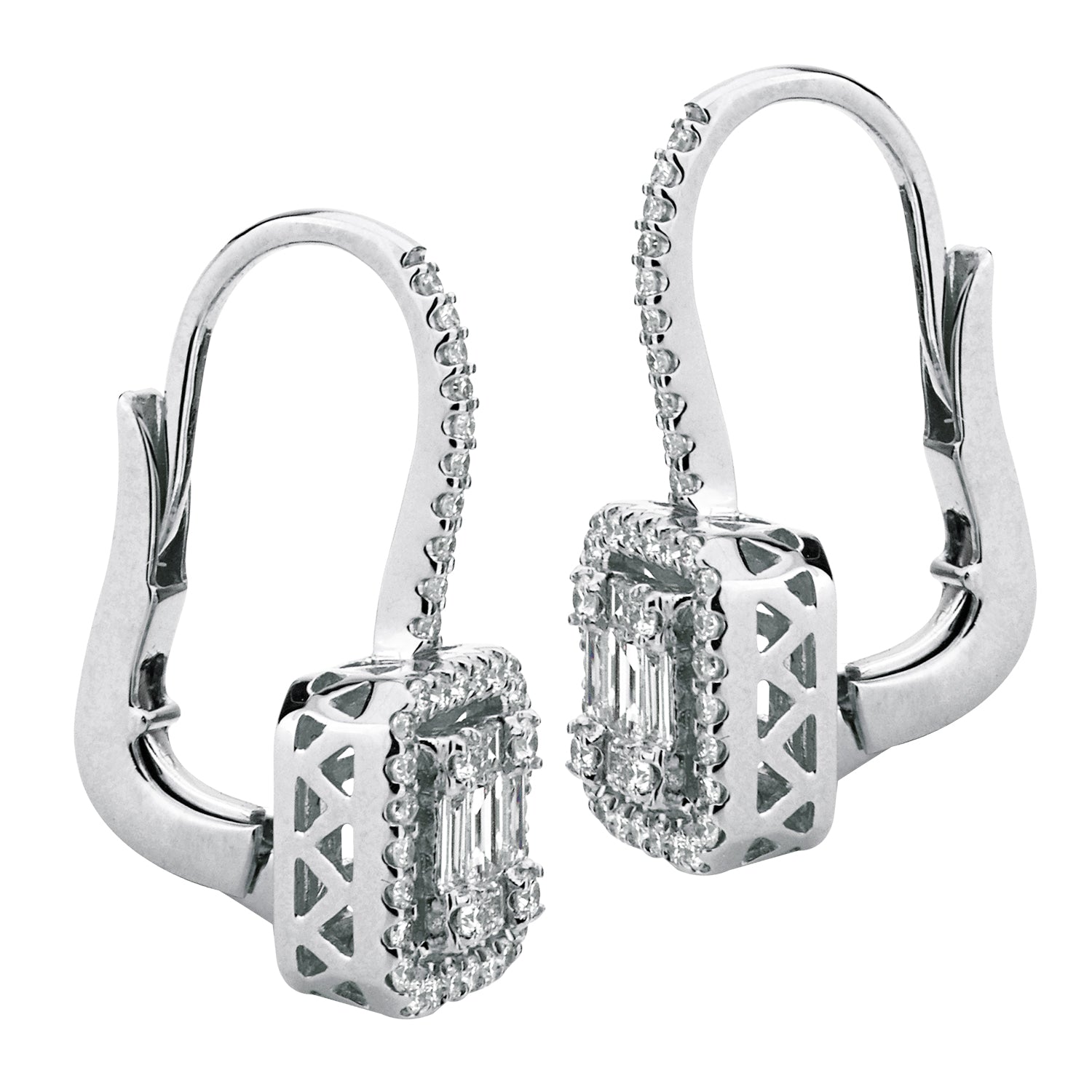 18KW Diamond Baguette Illusion Hanging Earrings