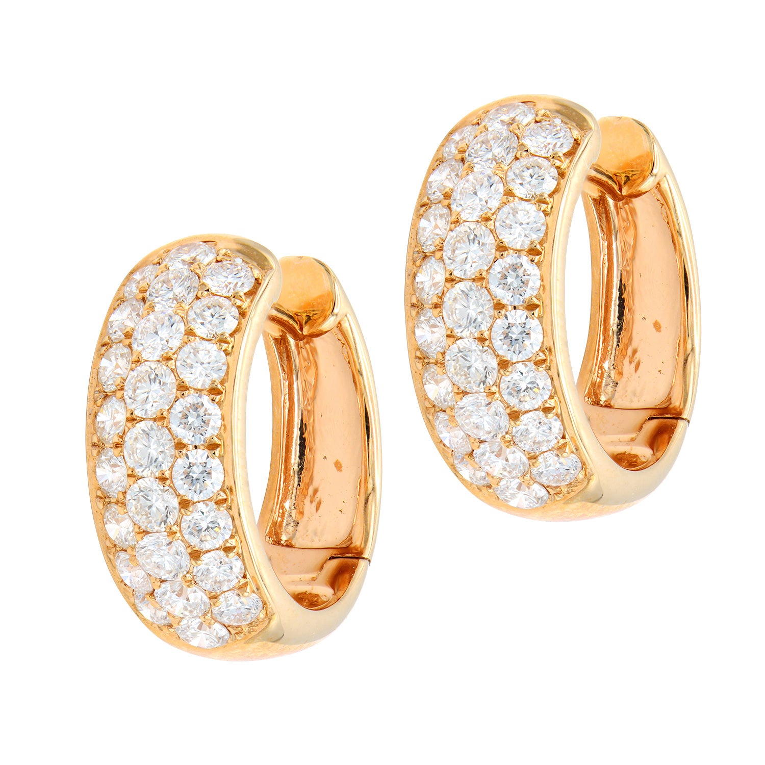 18K Rose Gold Diamond Huggie Earrings, 1.47ct