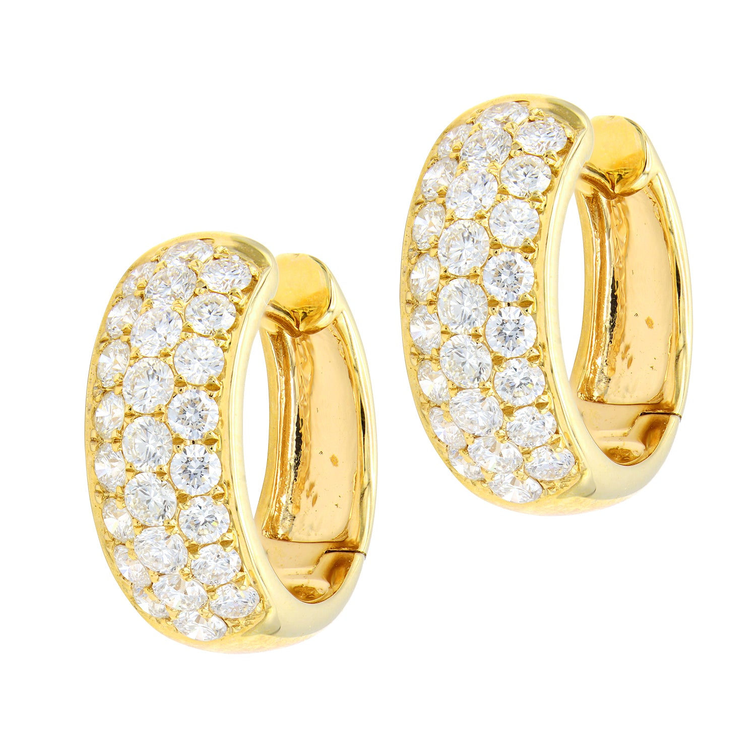 14K Yellow Gold Three Row Diamond Hoops, 1.5ct