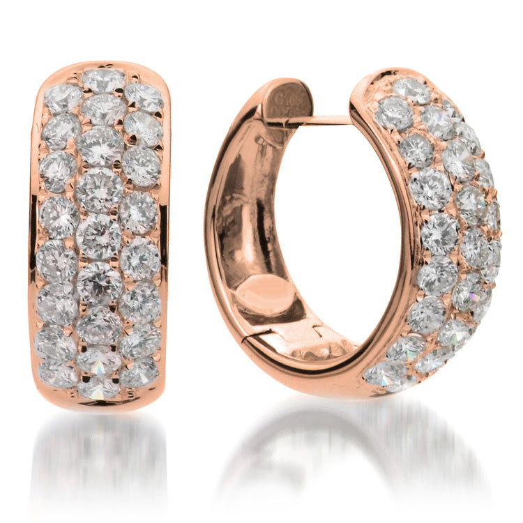 14K Rose Gold Three Row Diamond Hoops