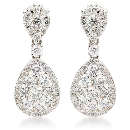 18K White Gold Diamond Hanging Earrings, 1.57ct