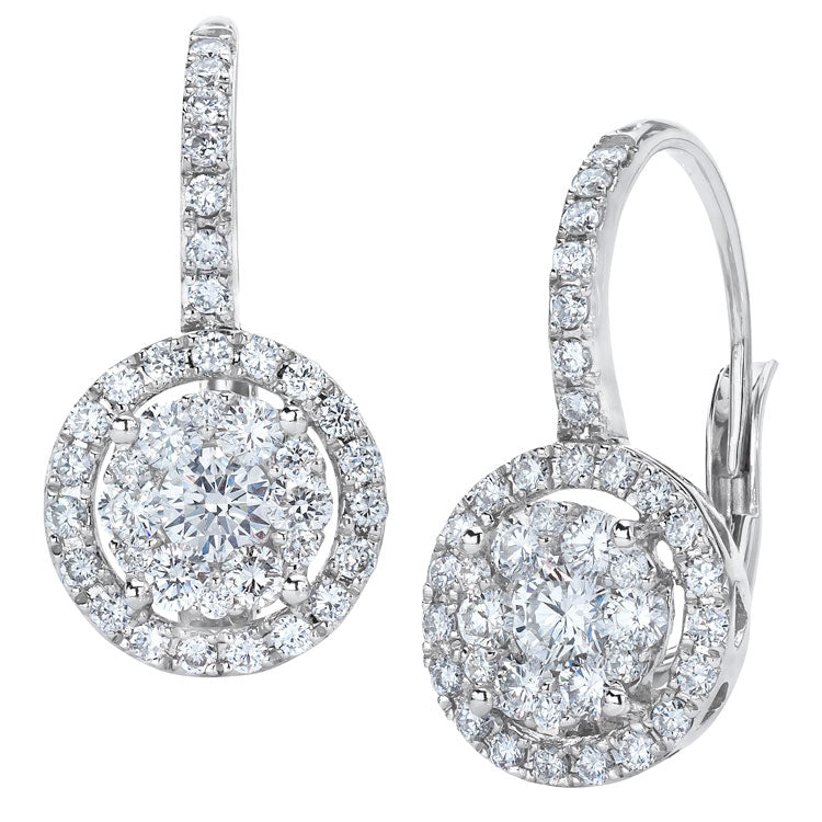 14K White Gold Diamond Cluster Dangling Earring