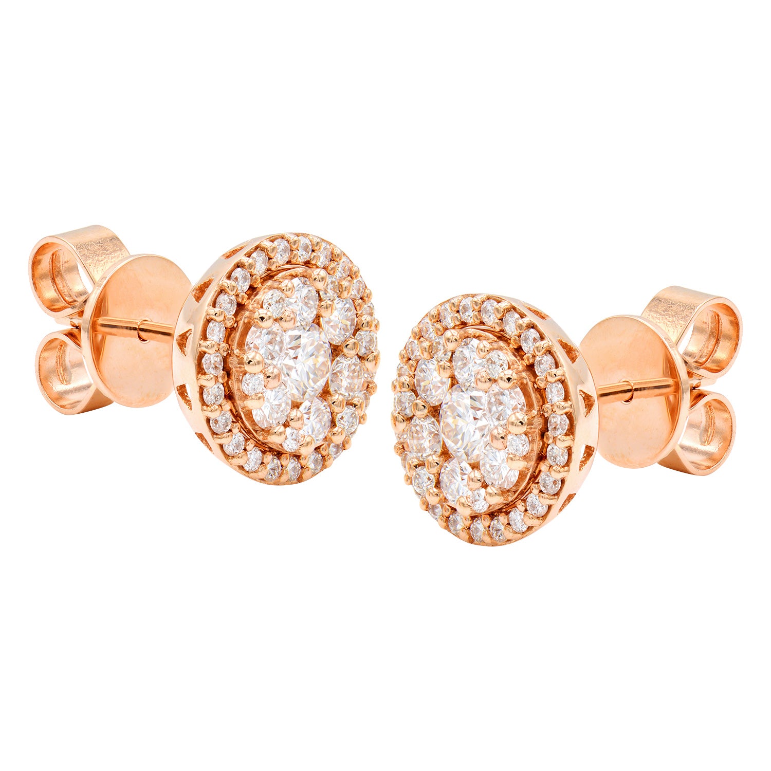 18K Rose Gold Stud Earrings, 0.77ct