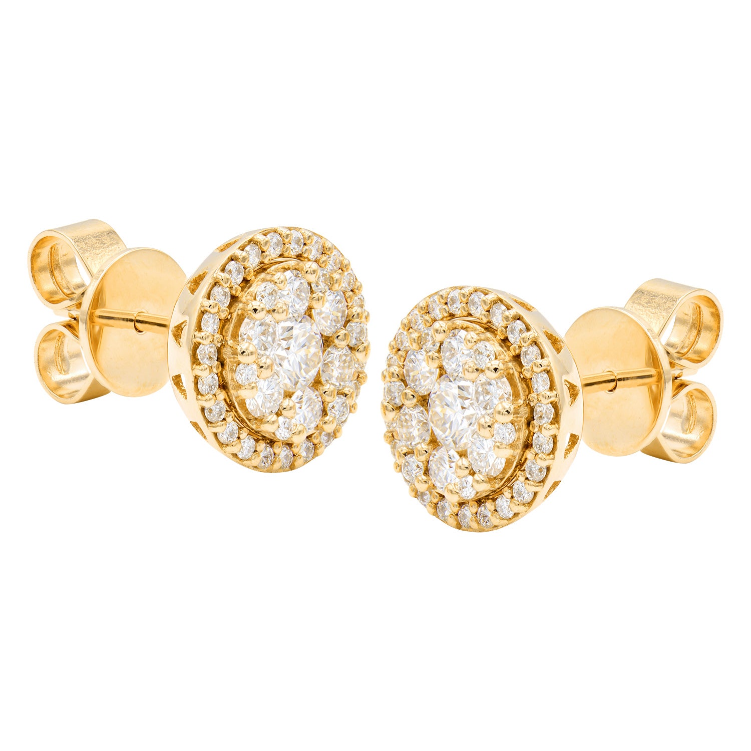 14K Yellow Gold Diamond Cluster Halo Earrings, 0.86ct