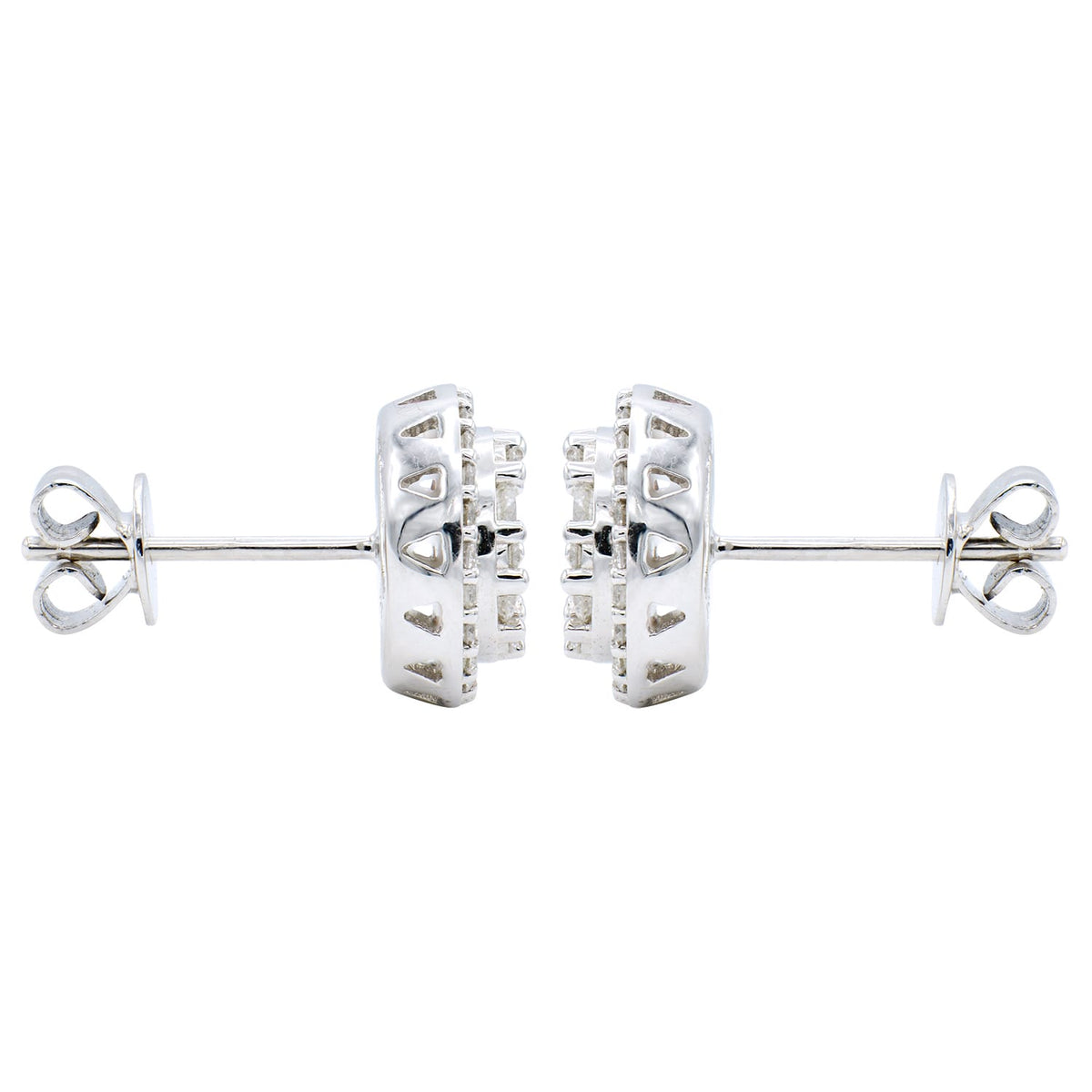14K White Gold Diamond Cluster Halo Earrings, 0.85ct