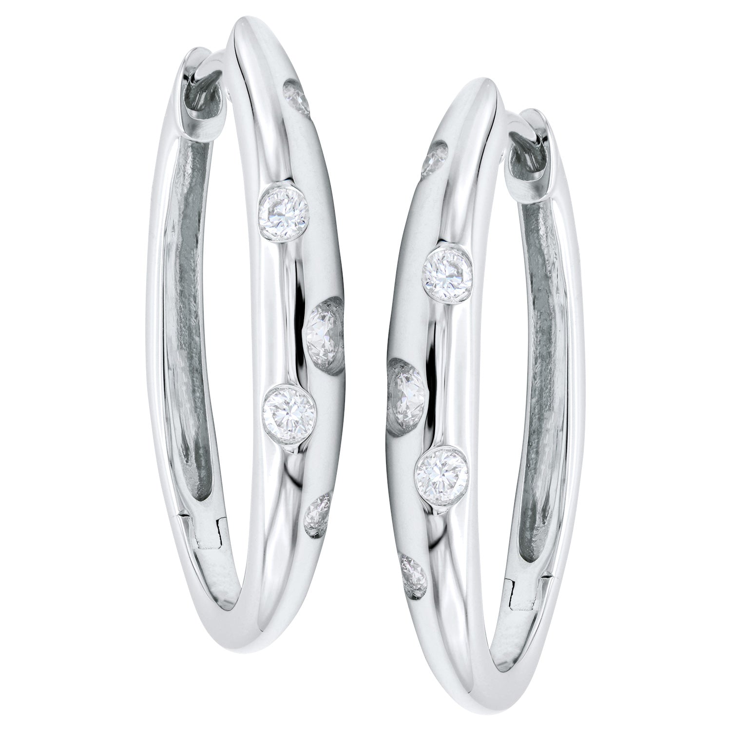 18K White Gold Diamond Hoop Earrings, 0.13ct