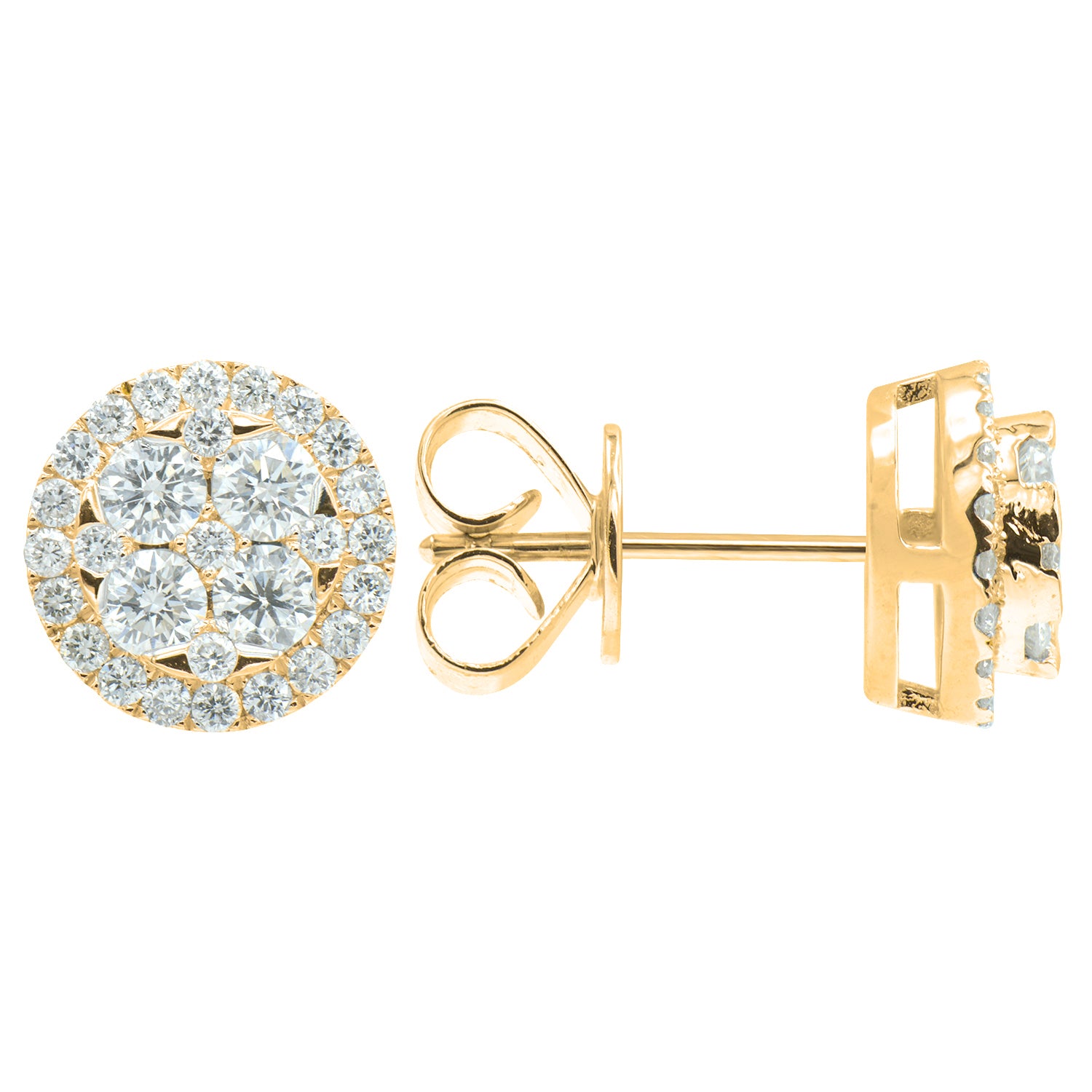 E053458-Y - Earrings 18KY/2.8G 8RD-0.64CT 50RD-0.33CT 1.0CT-SIZE