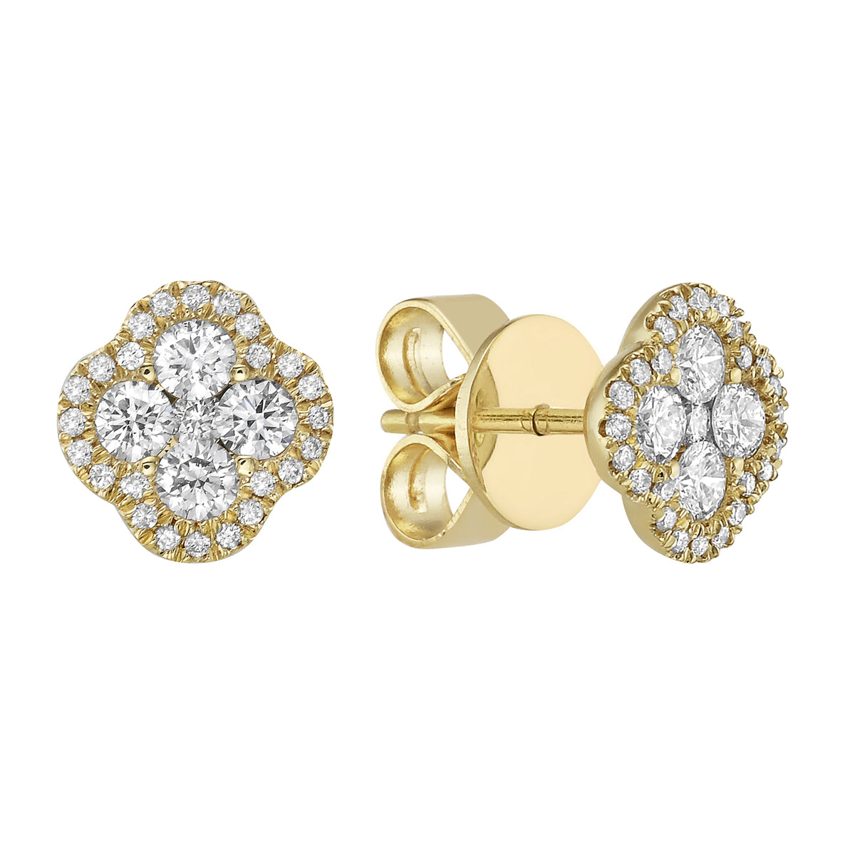 14K Yellow Gold Diamond Clover Stud Earring - Small