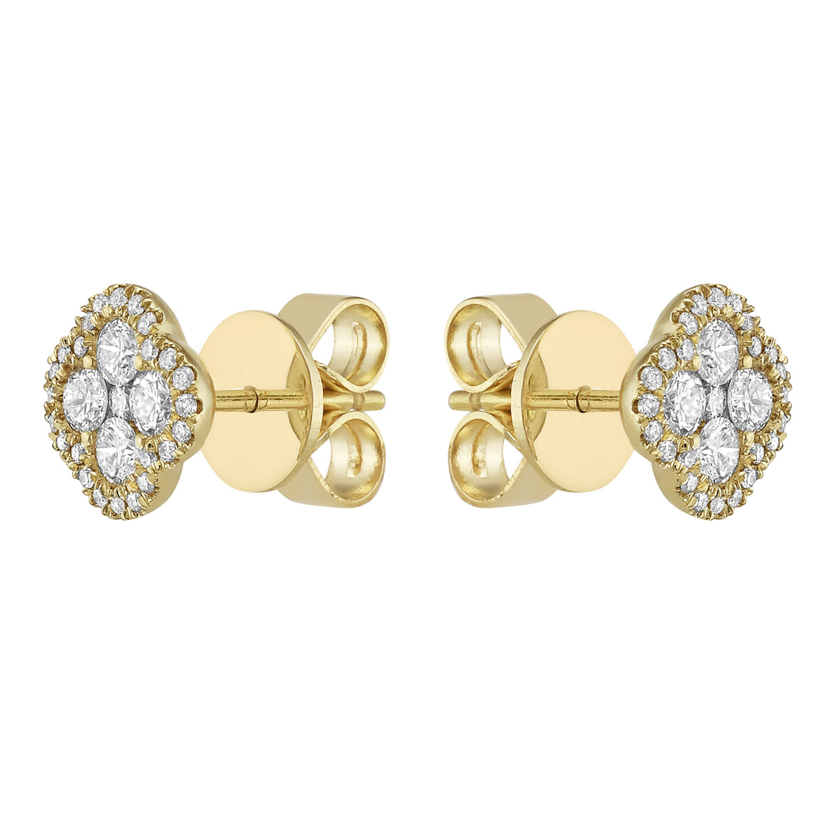 14K Yellow Gold Diamond Clover Stud Earring - Small, 0.44ct