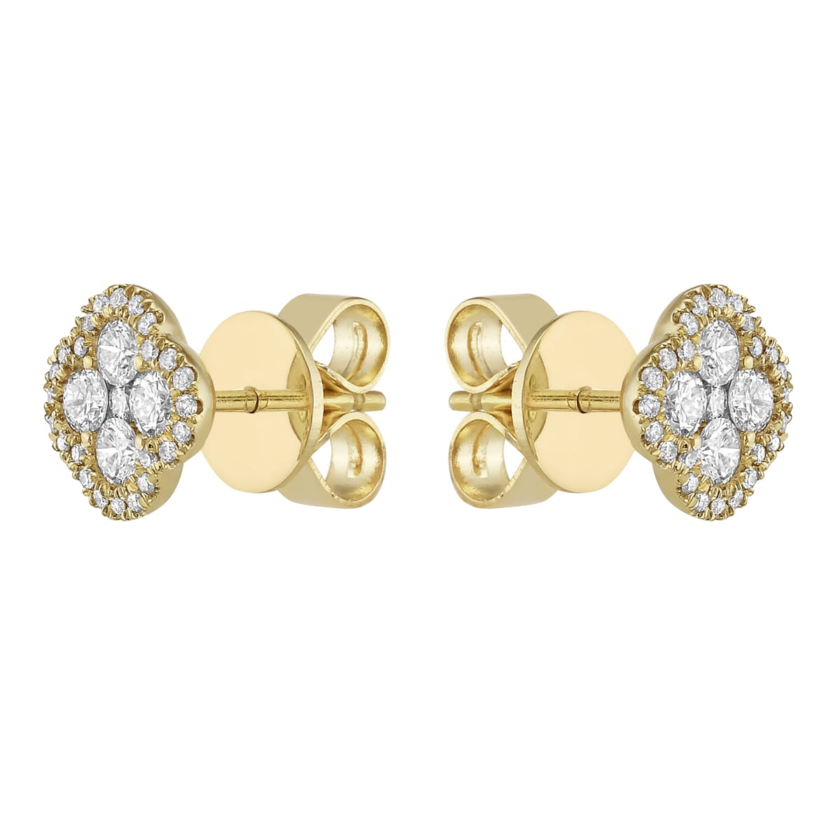 14K Yellow Gold Diamond Clover Stud Earring - Small, 0.44ct