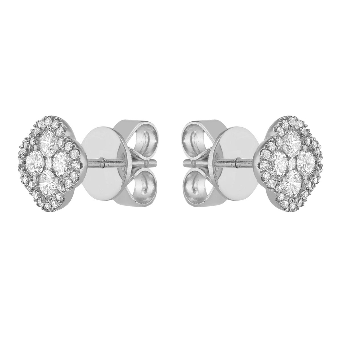 14K White Gold Diamond Clover Stud Earring - Large, 1.16ct