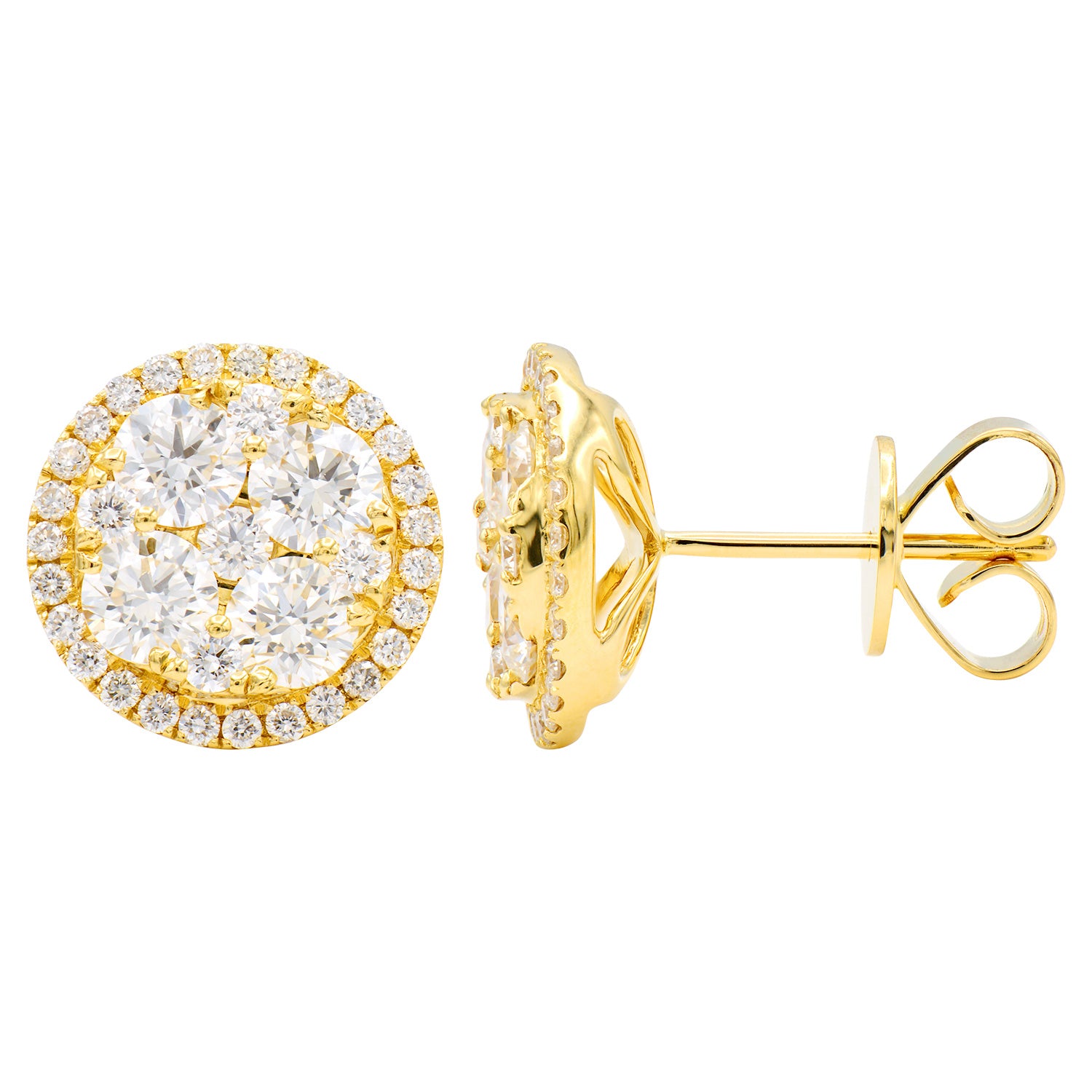 18K Yellow Gold Stud Earrings, 1.89ct