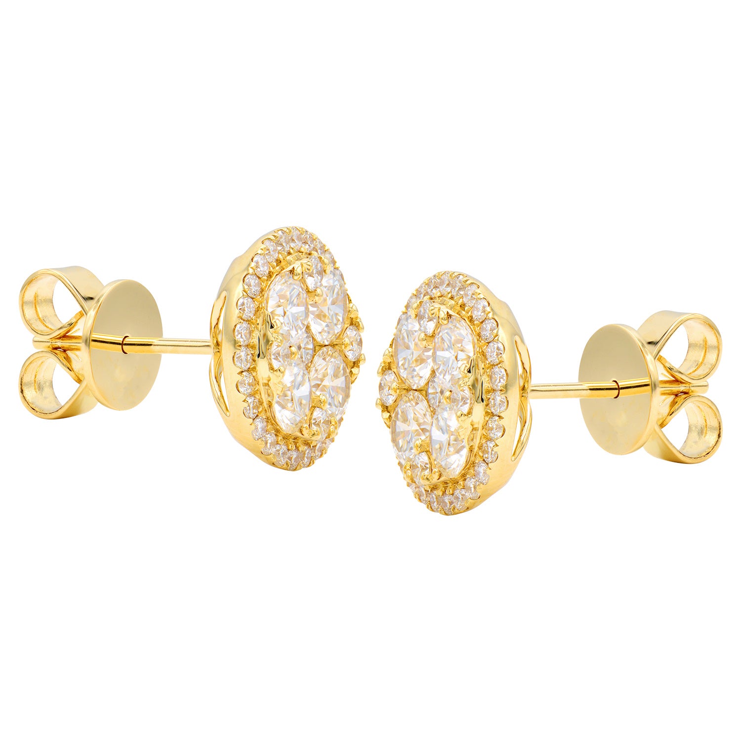 18K Yellow Gold Stud Earrings, 1.89ct