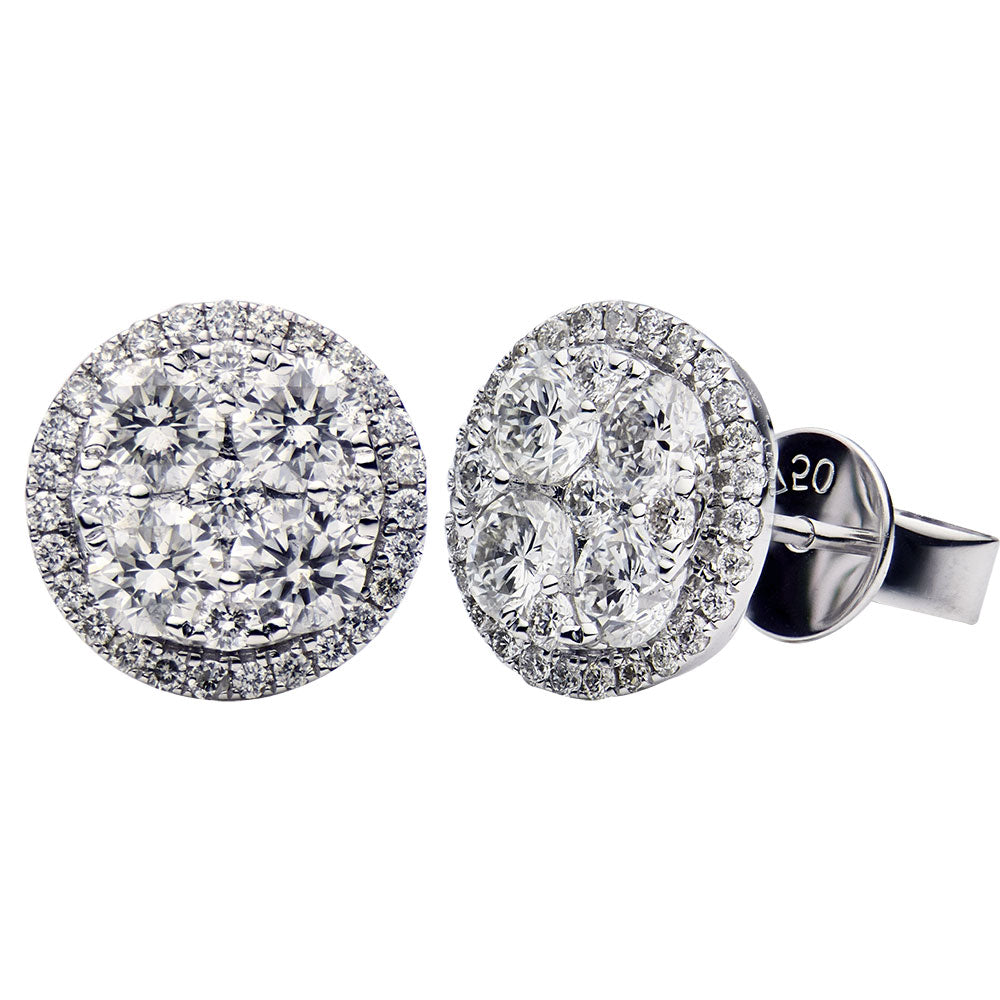 18K White Gold Diamond Stud Earrings, 1.85ct