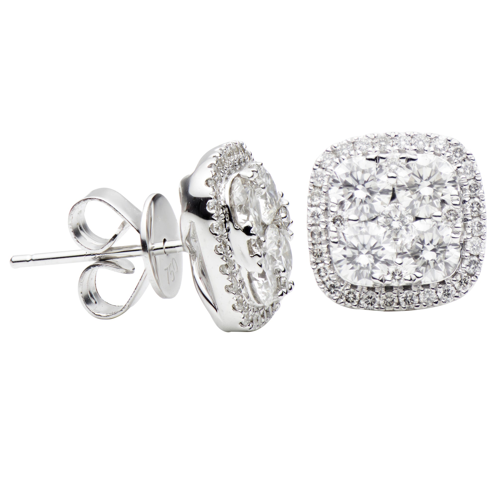 18K White Gold Diamond Stud Earrings, 1.83ct