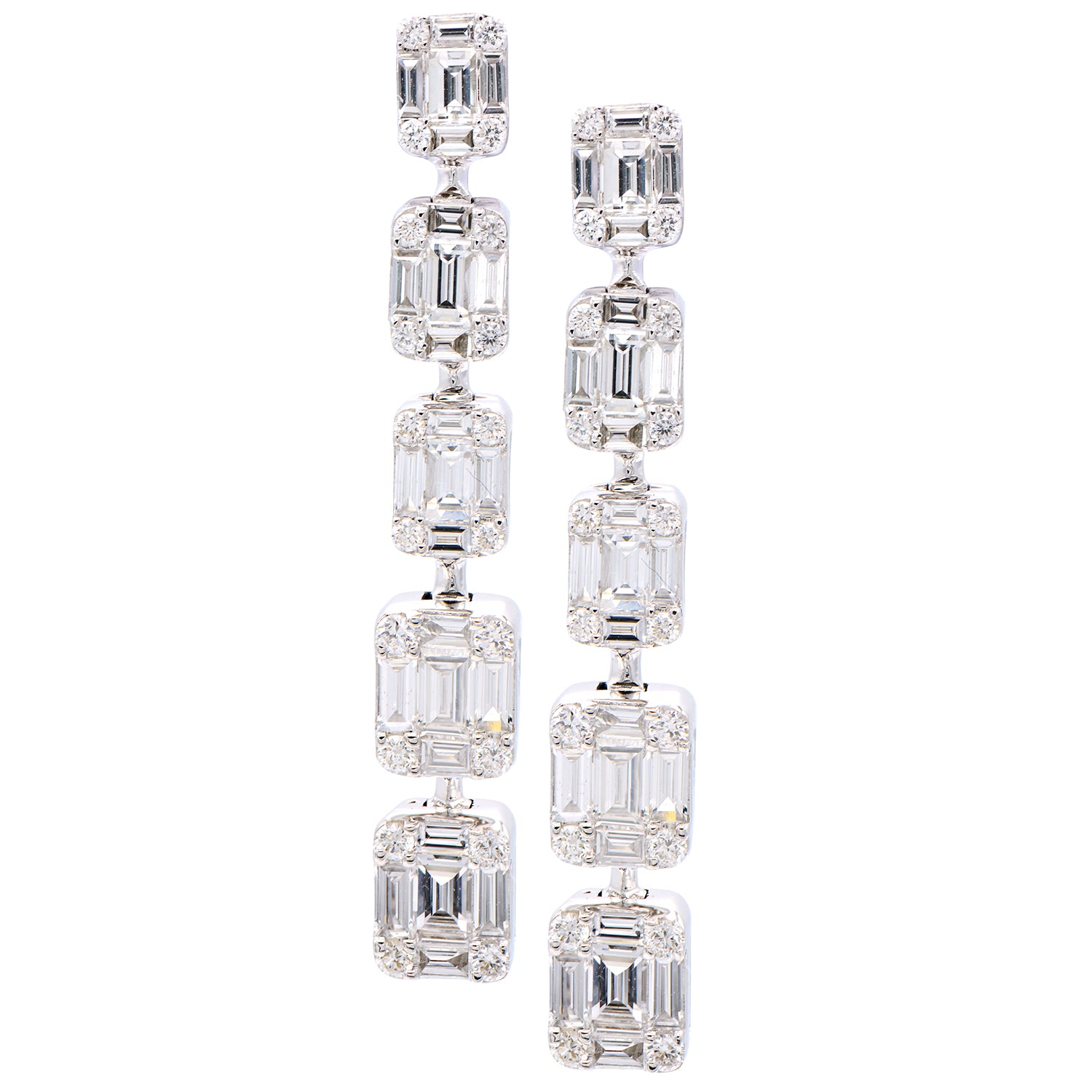 18KW Diamond Baguette Illusion Hanging Earrings