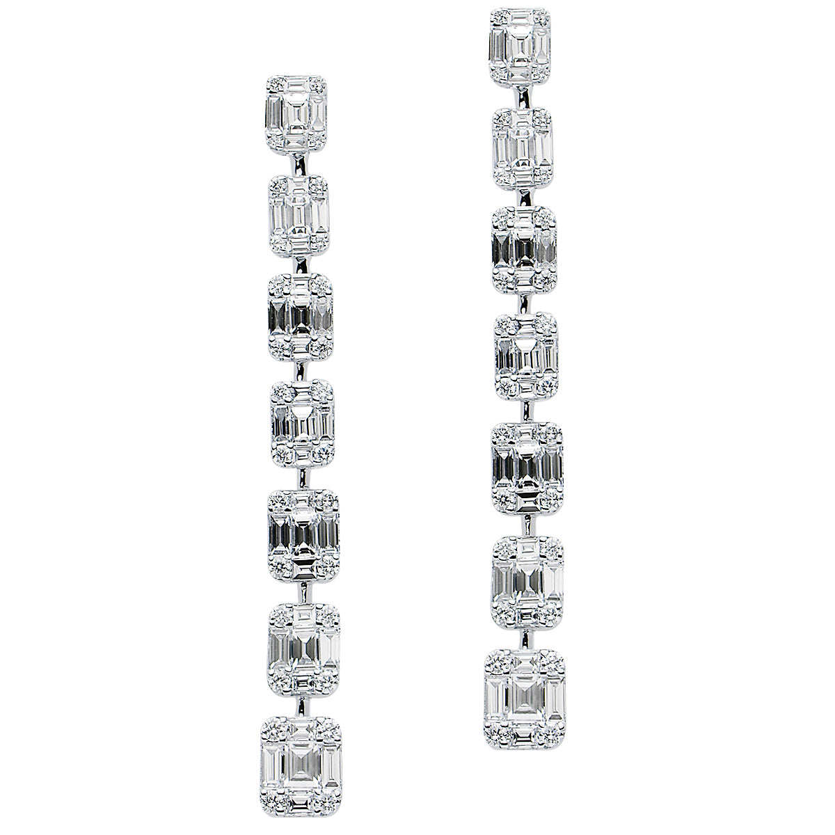 18KW Diamond Baguette Illusion Hanging Earrings