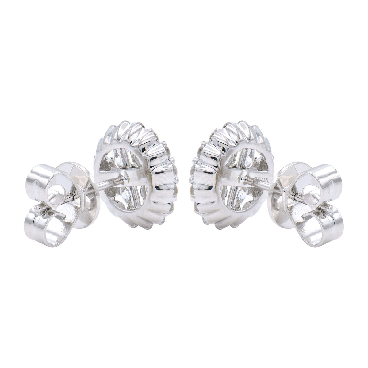 14K White Gold Lace Cluster Diamond Studs, 1.38ct