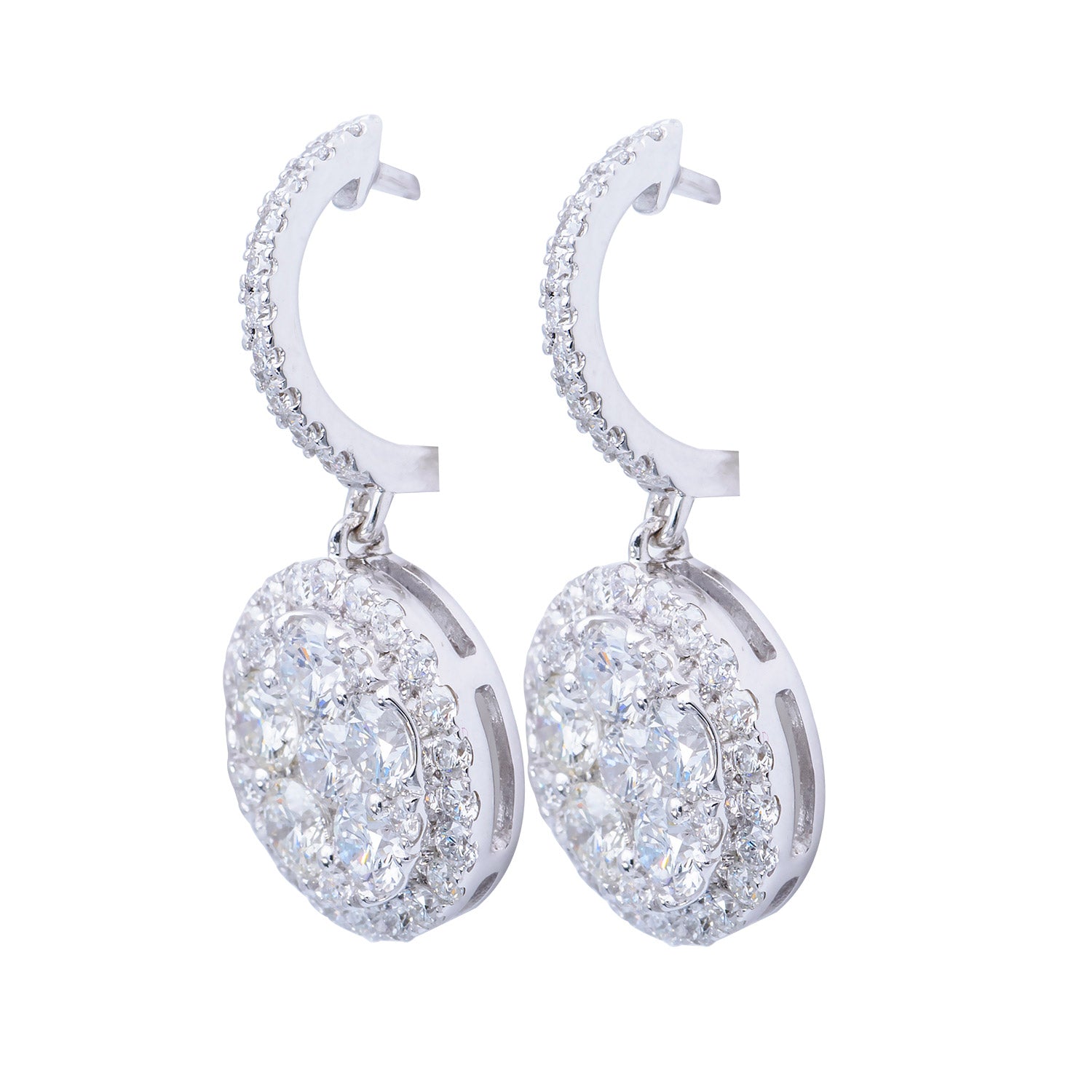 18K White Gold Diamond Hanging Earrings, 2.36ct