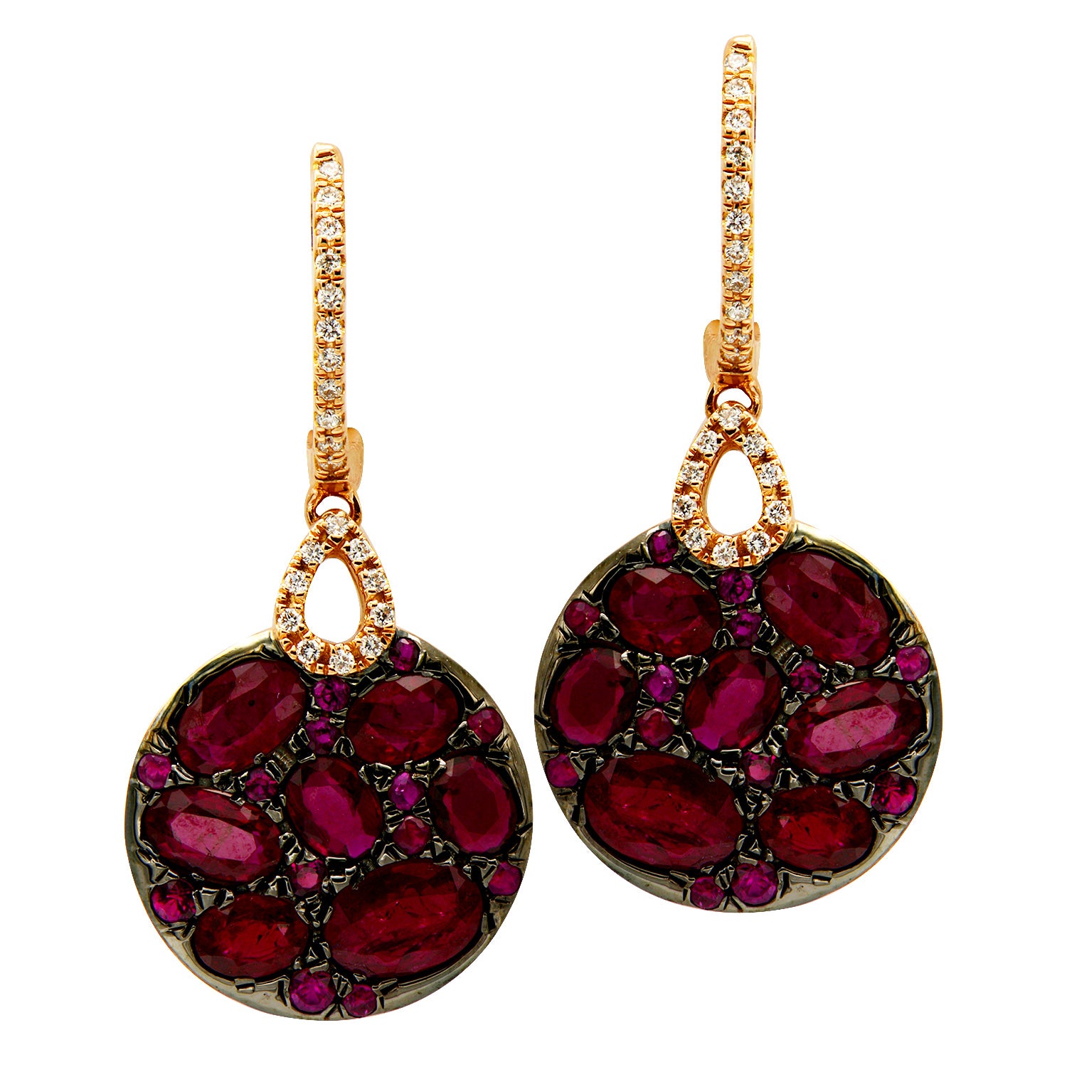 18K Rose Gold Ruby Hanging Earrings, 3.91ct