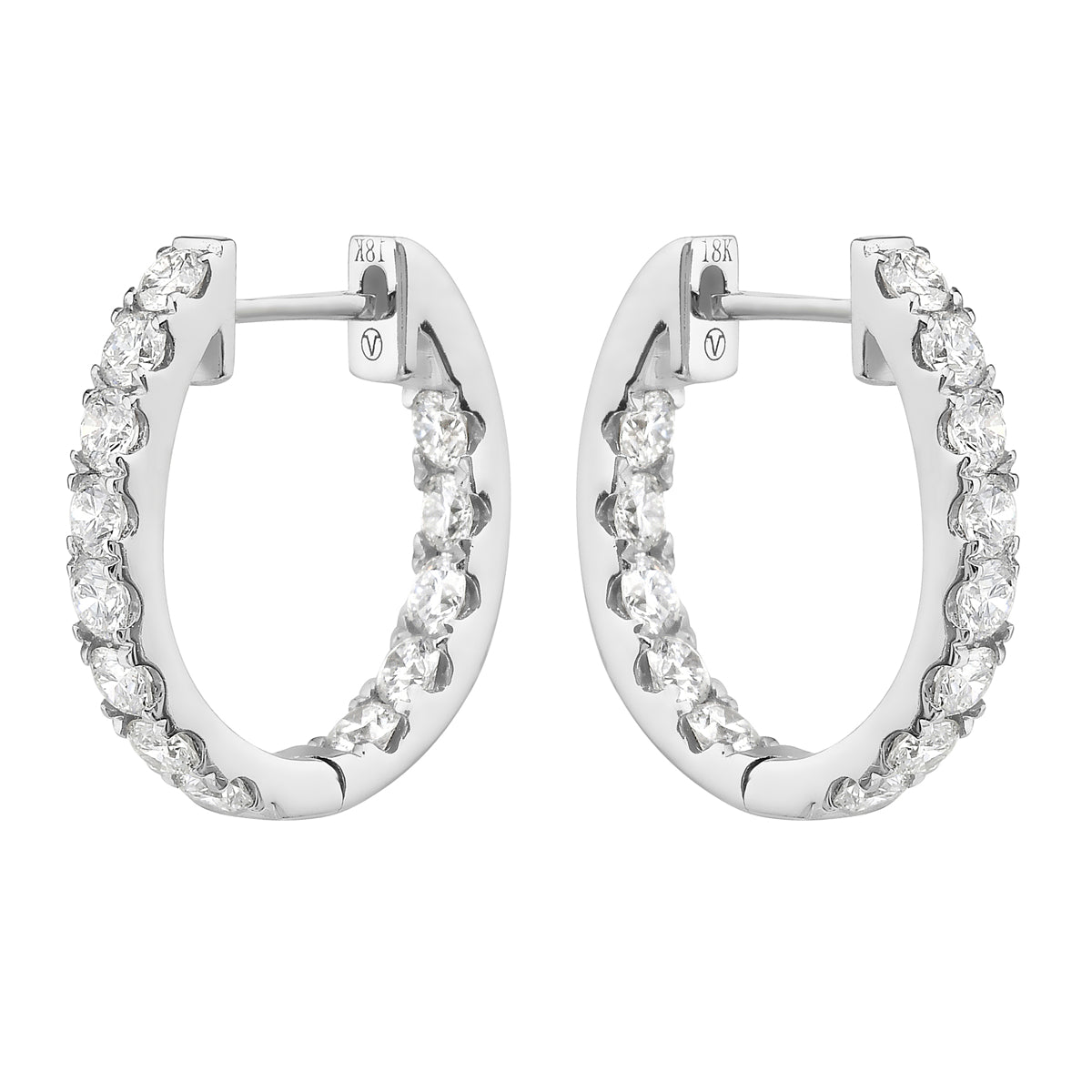 18K White Gold Diamond Hoops Earrings, 1.45ct