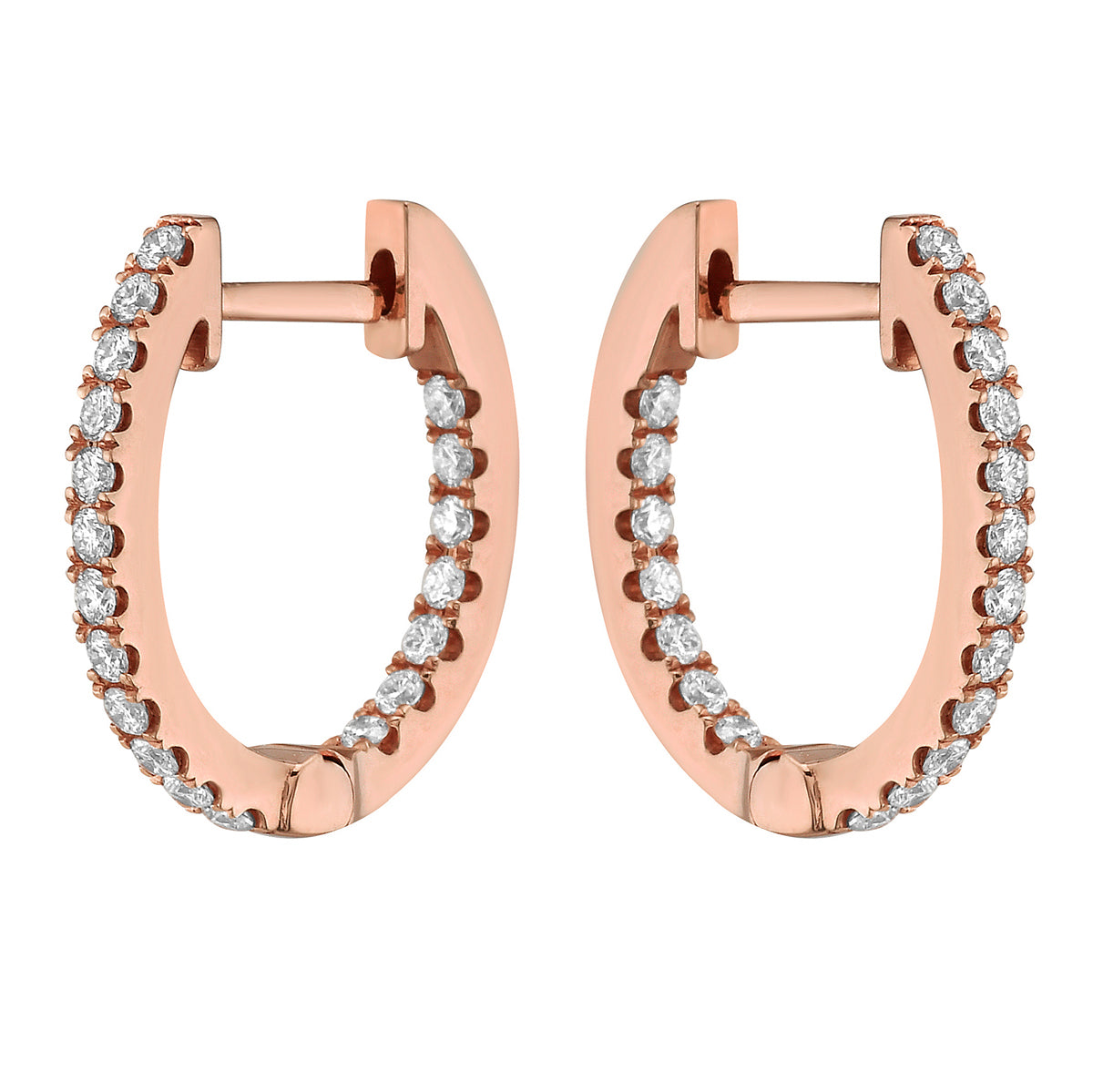 18K Rose Gold Diamond Huggies Earrings, 0.46ct