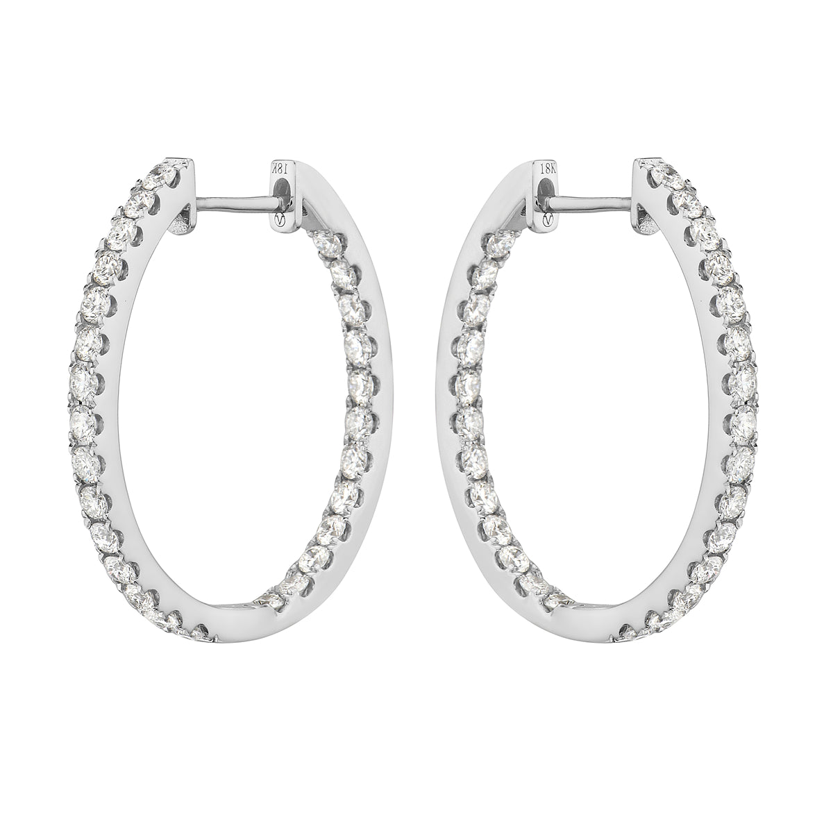 18K White Gold Diamond Hoops Earrings, 1.26ct
