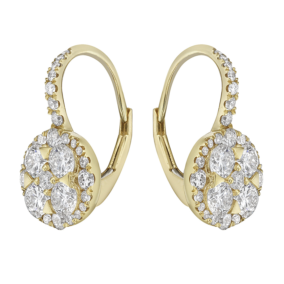 18K Yellow Gold Diamond Hanging Earrings, 1.37ct