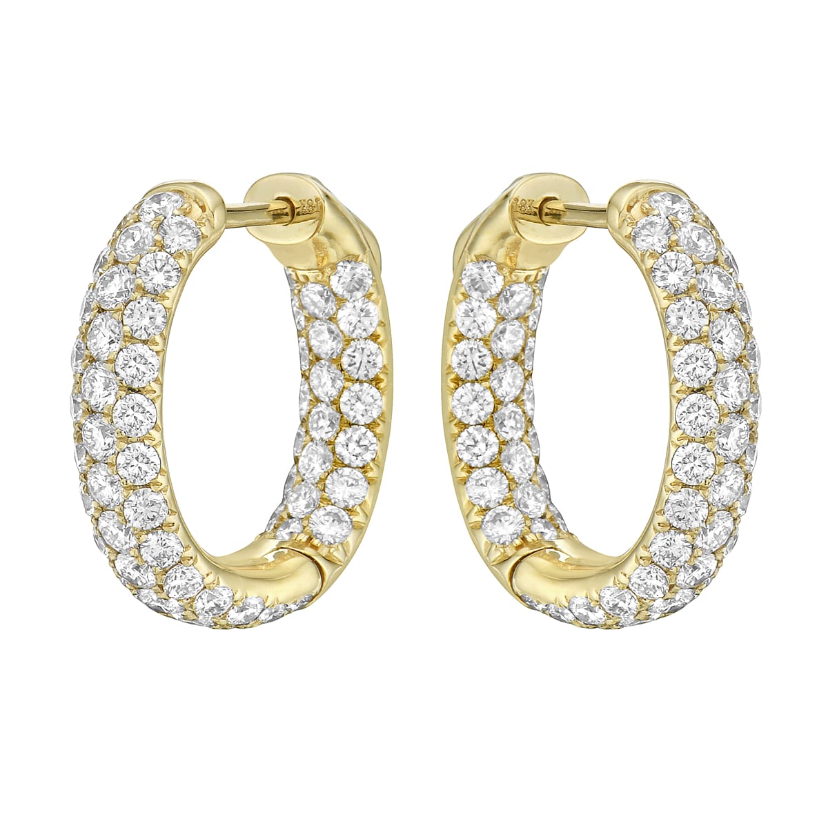 14K Yellow Gold Diamond Hoop Earrings, 2.95ct
