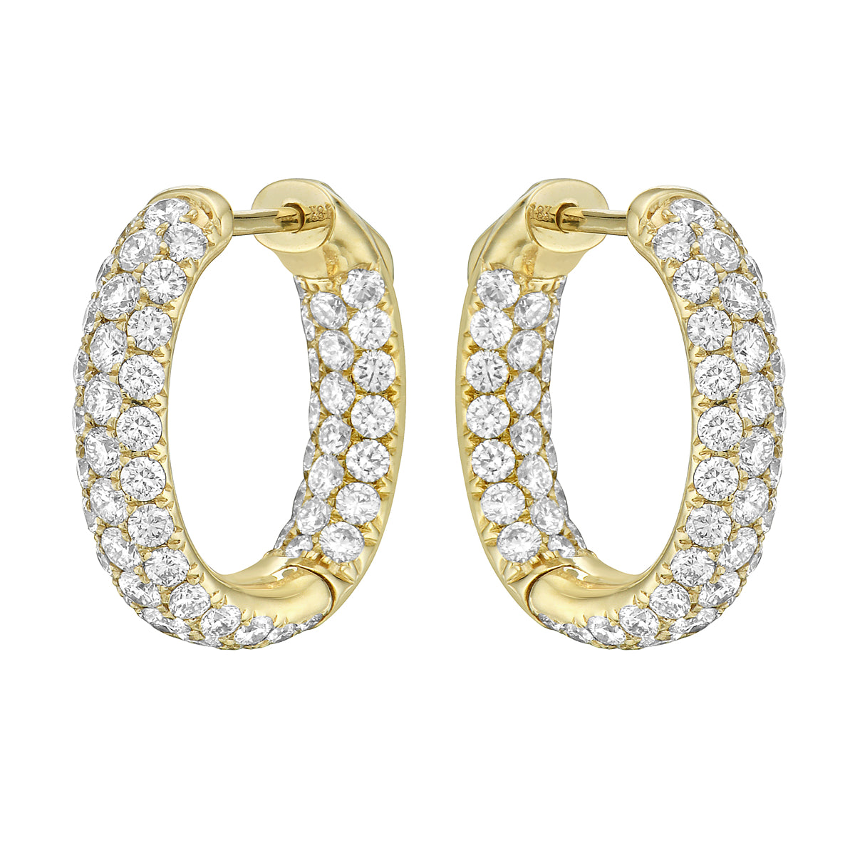 18K Yellow Gold Diamond Hoop Earrings, 3.05ct