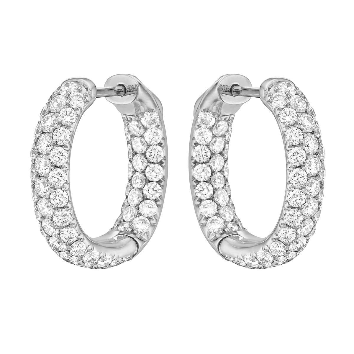 14K White Gold Inside and Out Diamond Hoop Earrings, 2.95ct