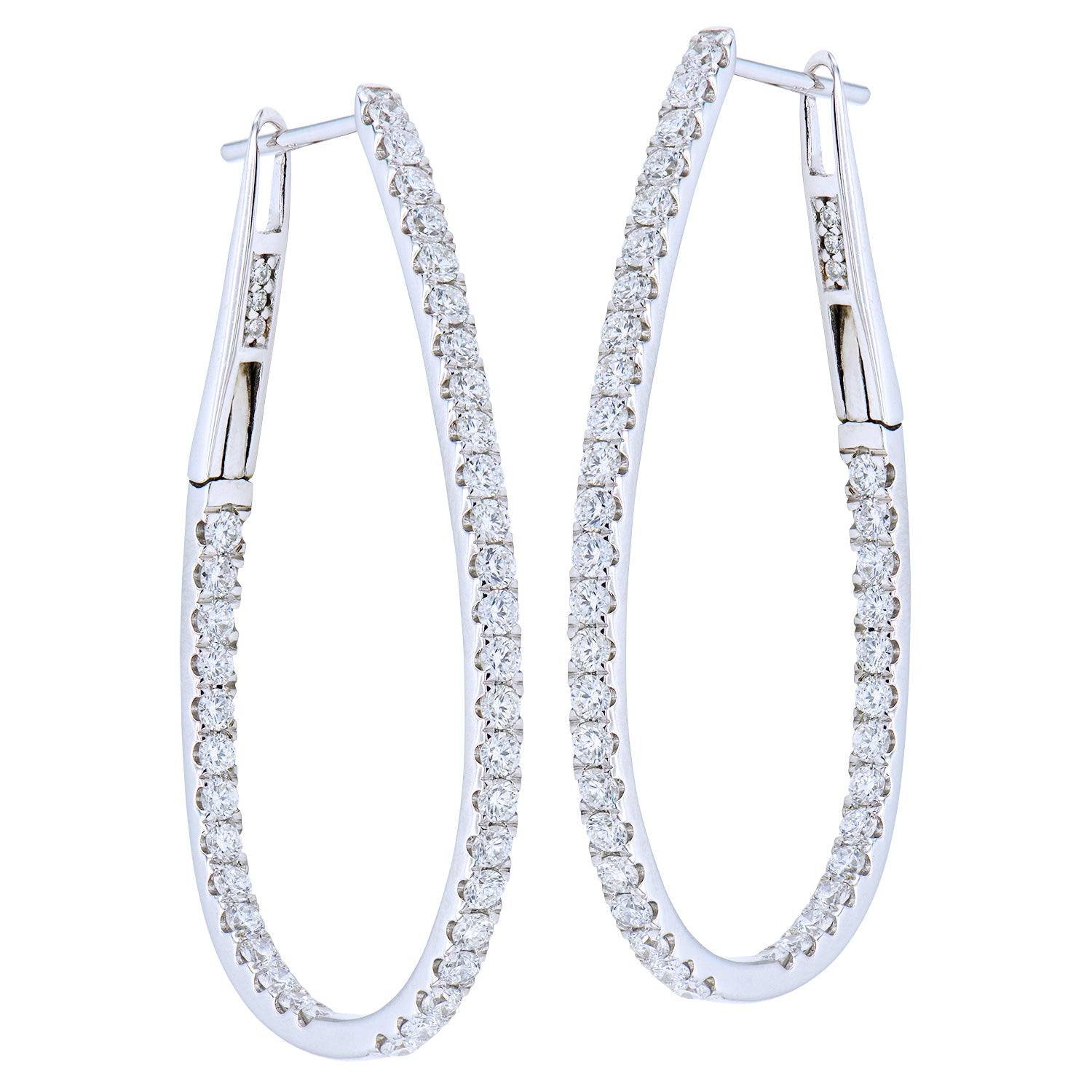 18K White Gold Diamond Hoop Earrings, 1.33ct