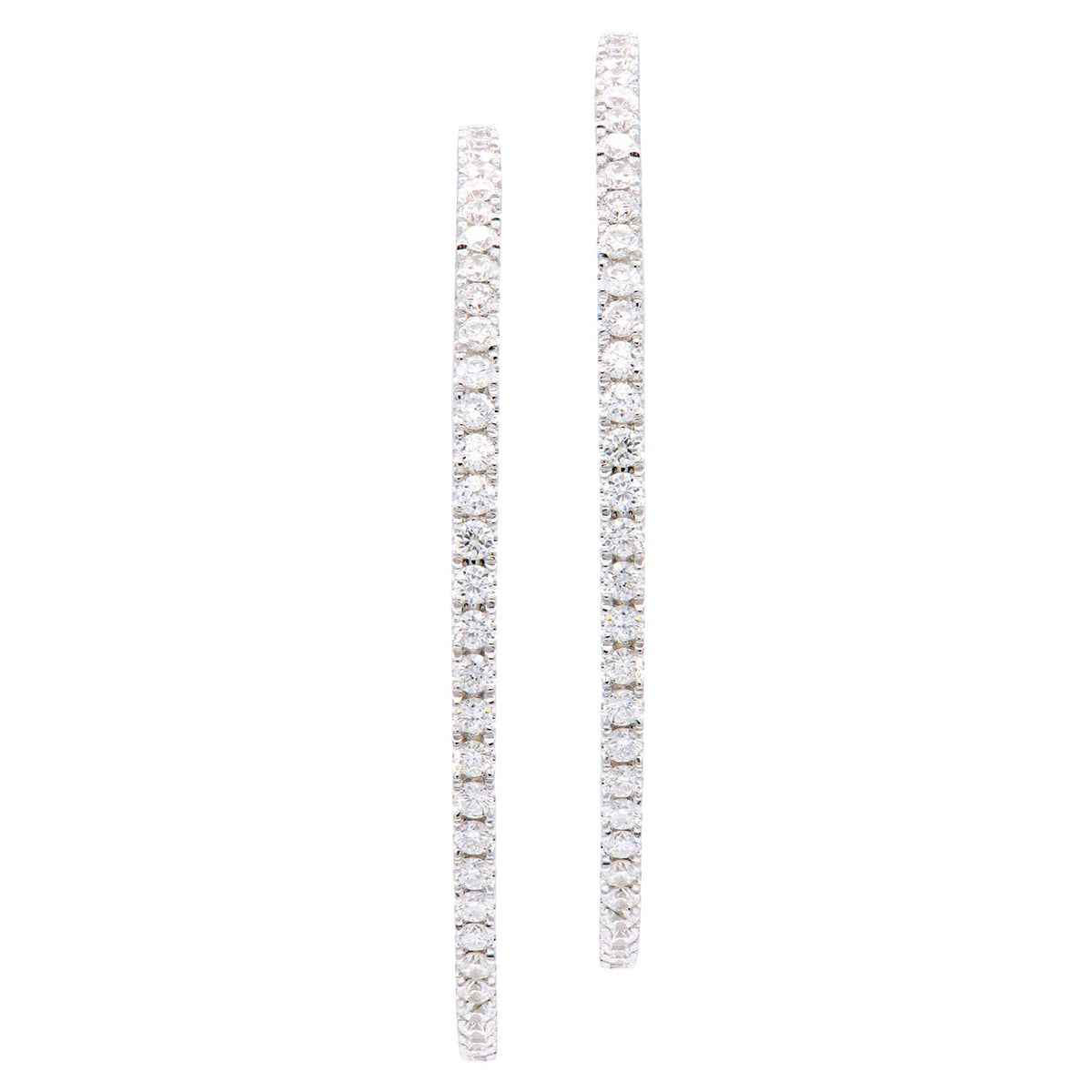 14K White Gold Inside and Out Diamond Hoop Earrings, 1.25 Inch, 0.82ct