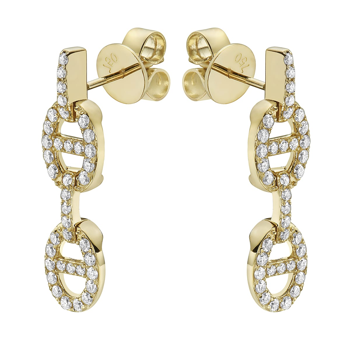 Yellow Gold Interlocking Chain Diamond Drop Earrings, 0.61ct