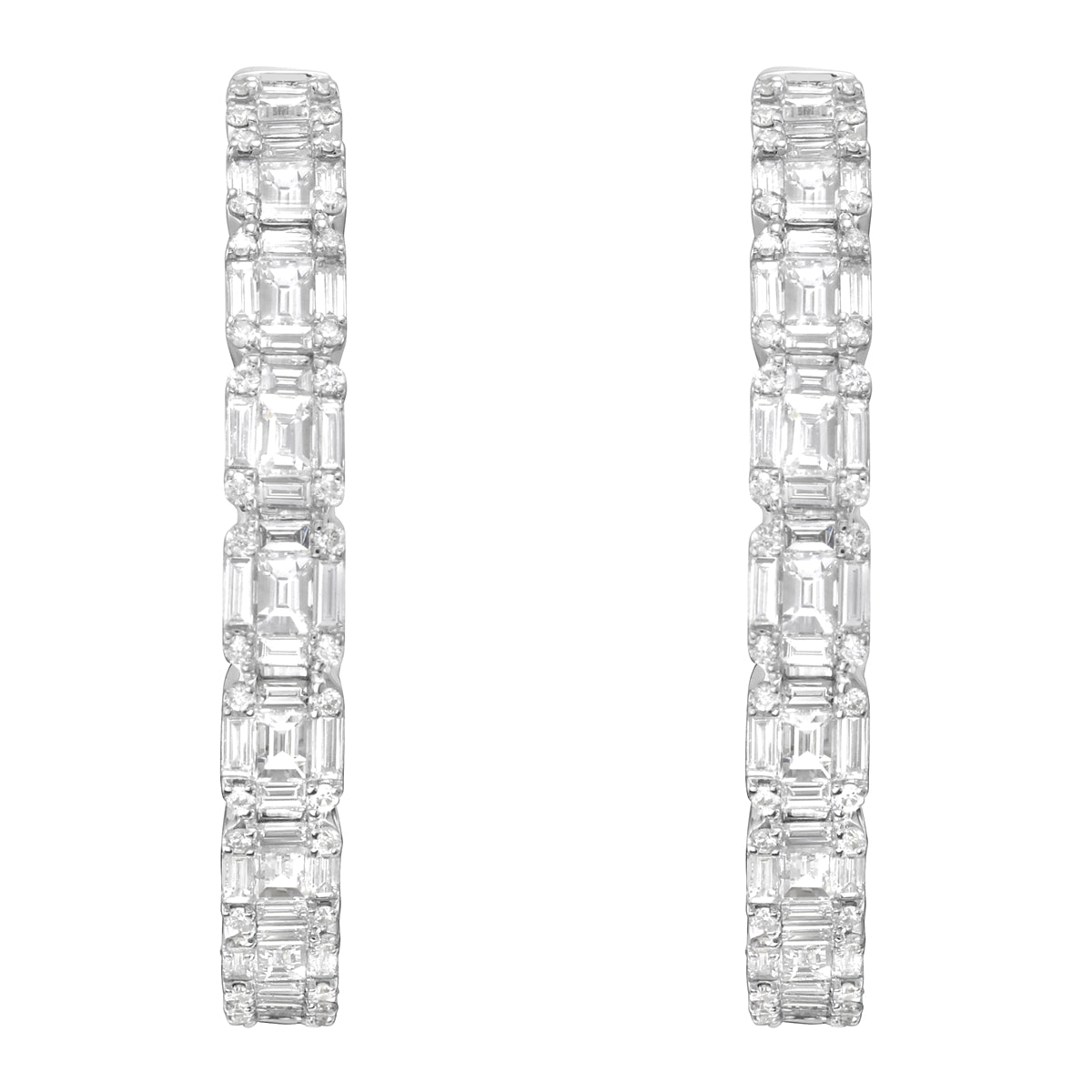 18K White Gold Diamond Hoops Earrings, 3.9ct