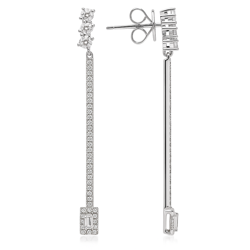 18K White Gold Diamond Hanging Earrings, 0.66ct