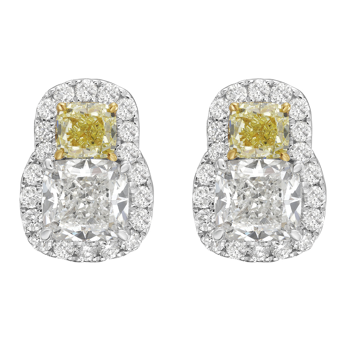 Handmade 18K White and Yellow Gold Yellow Diamond Earrings, 0.66ct