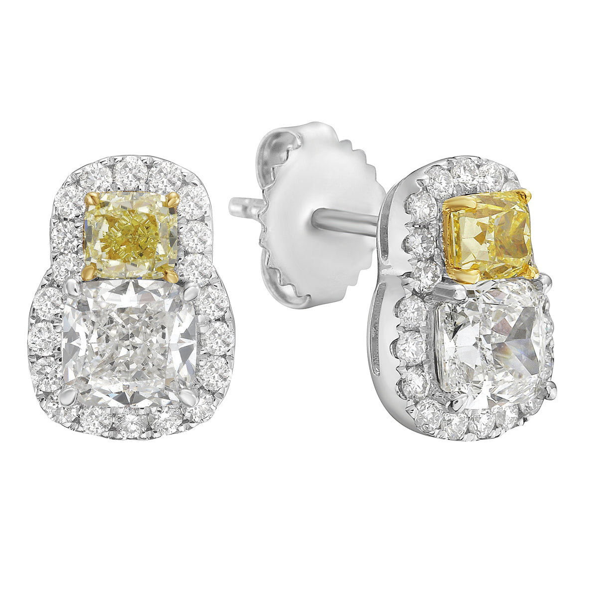 Handmade 18K White and Yellow Gold Yellow Diamond Earrings, 0.66ct