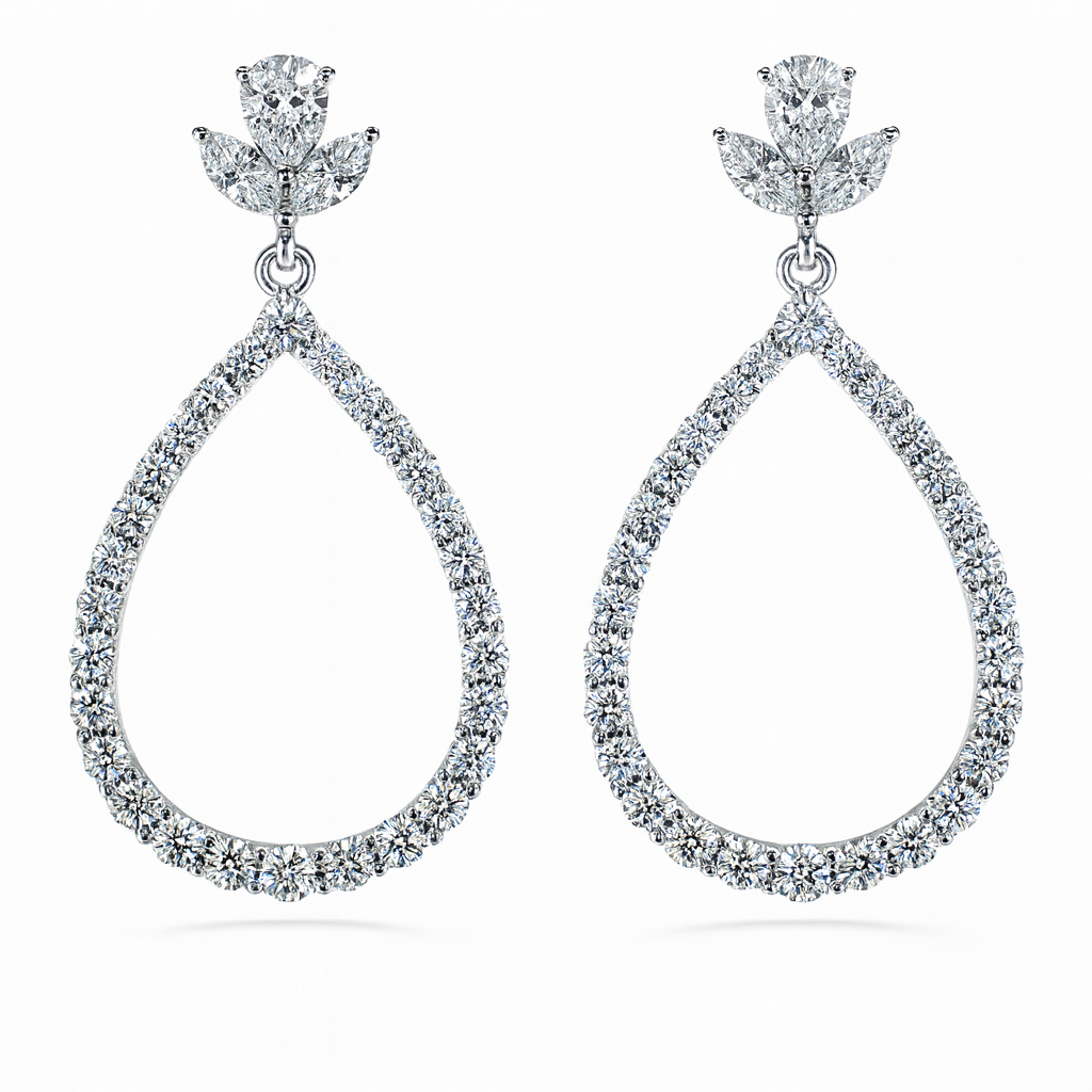 E056275 - Earrings 18KW/3.6G 2PEAR-0.31CT 4MARQ-0.24CT 56RD-1.05CT