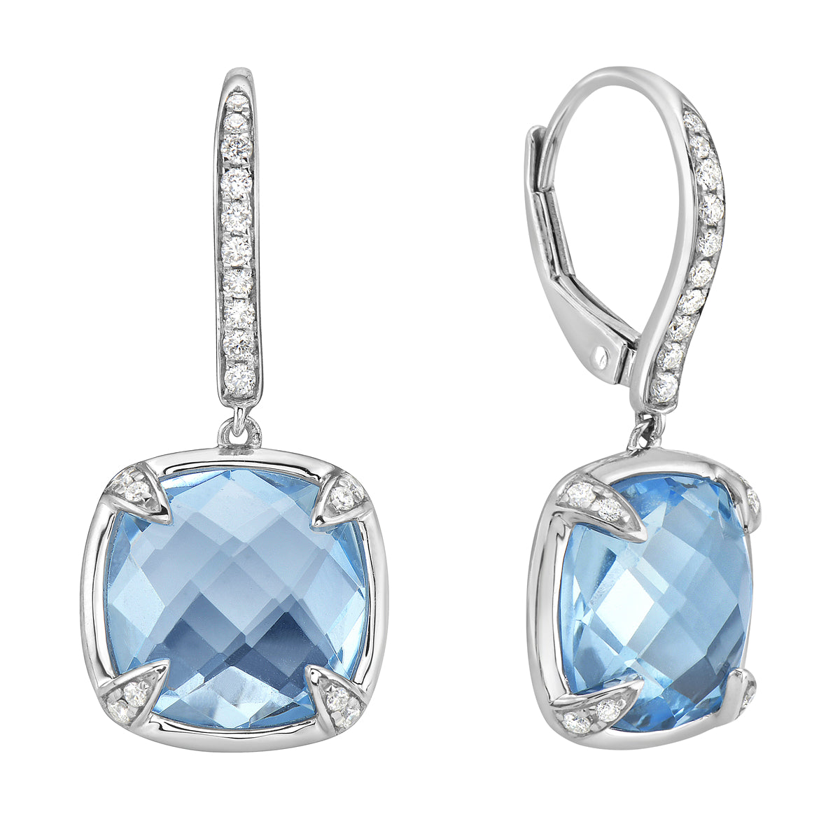 14K White Gold Sky Blue Topaz Earrings, 9mm, 9.18ct