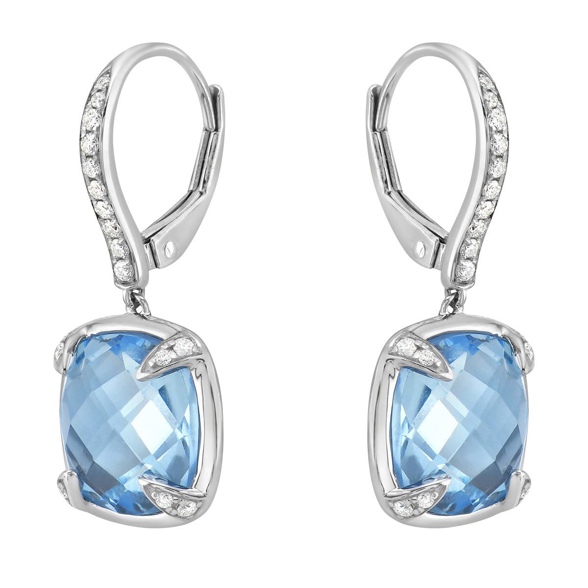 14K White Gold Sky Blue Topaz Earrings, 9mm, 9.18ct
