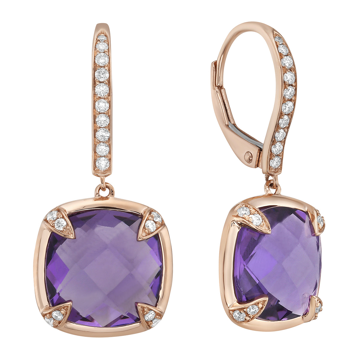 14K Rose Gold Amethyst Earrings, 7.02ct