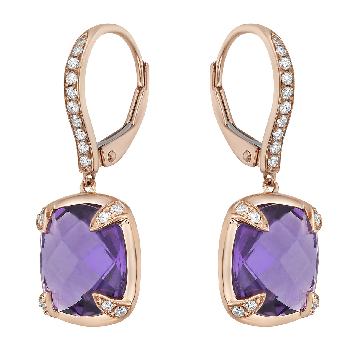 14K Rose Gold Amethyst Earrings, 7.02ct