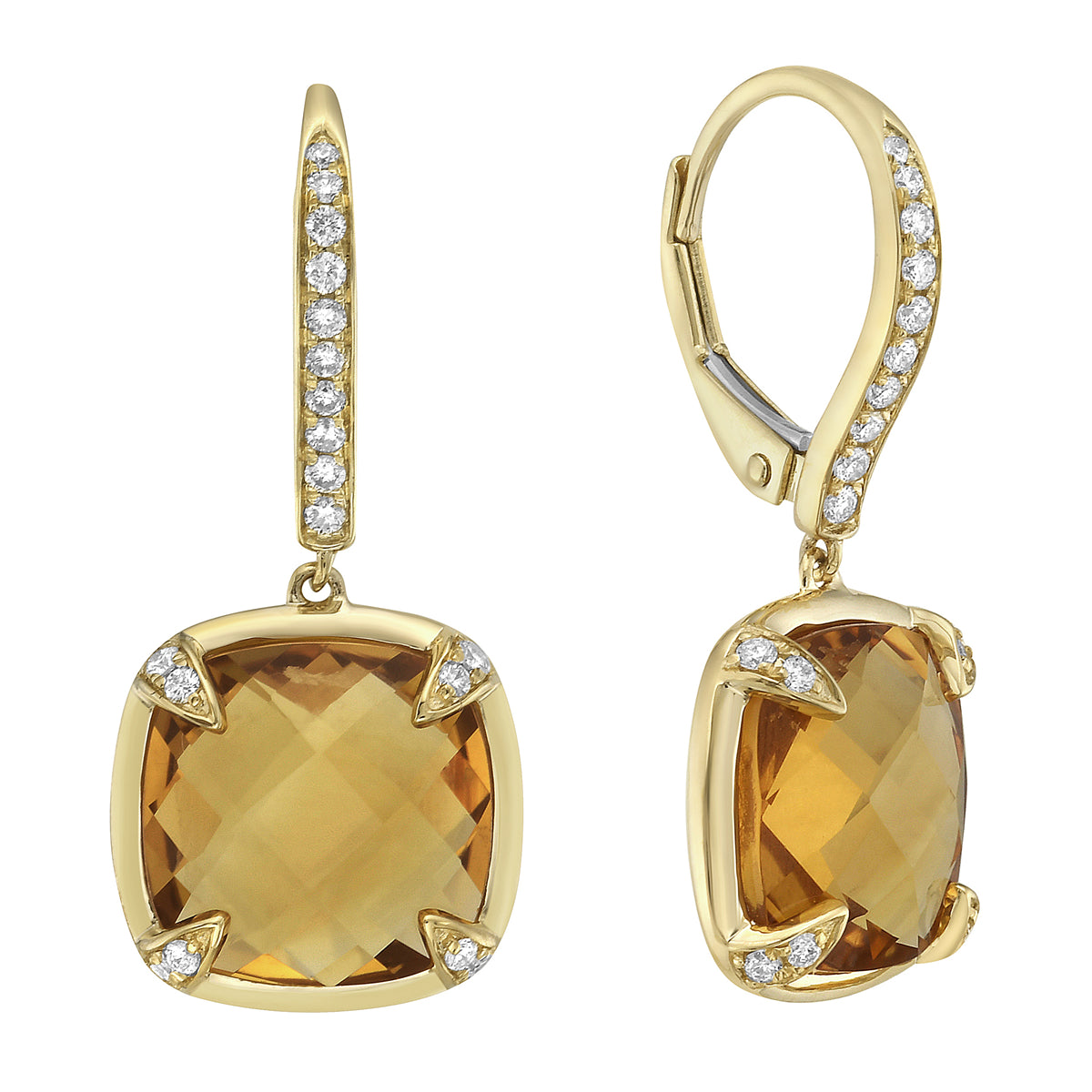 E090000Y-CIT - Earrings 14KY/3.1G 2CIT-7.18CT 36RD-0.22CT Citrin