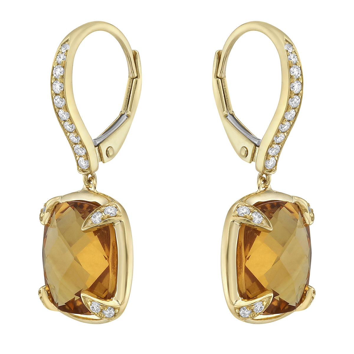 E090000Y-CIT - Earrings 14KY/3.1G 2CIT-7.18CT 36RD-0.22CT Citrin