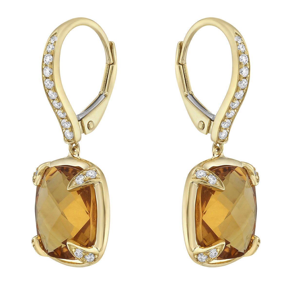 Earrings 14KY/3.1G 2CIT-7.18CT 36RD-0.22CT Citrin