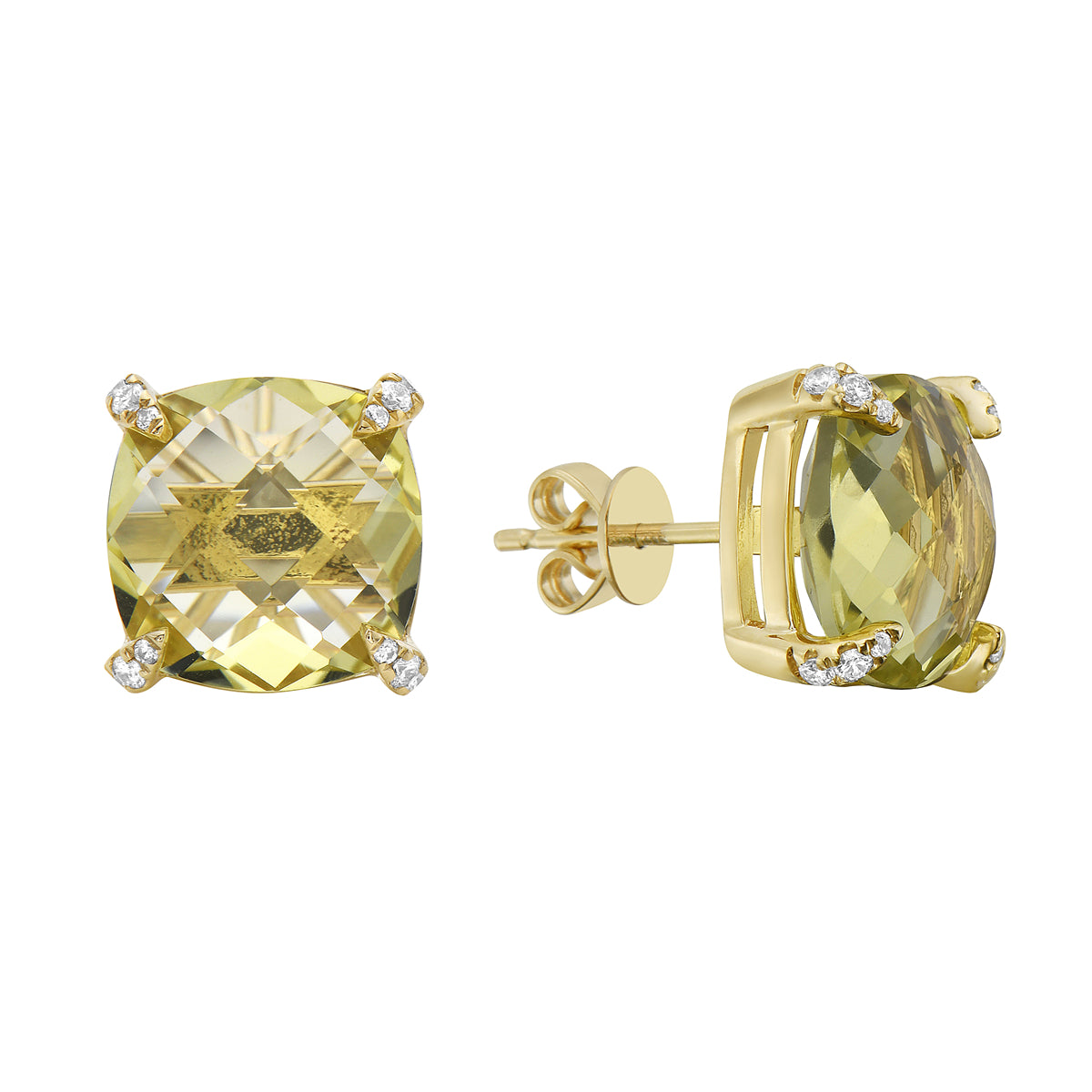 14K Yellow Gold Green Gold Quartz Earrings, 6.92ct