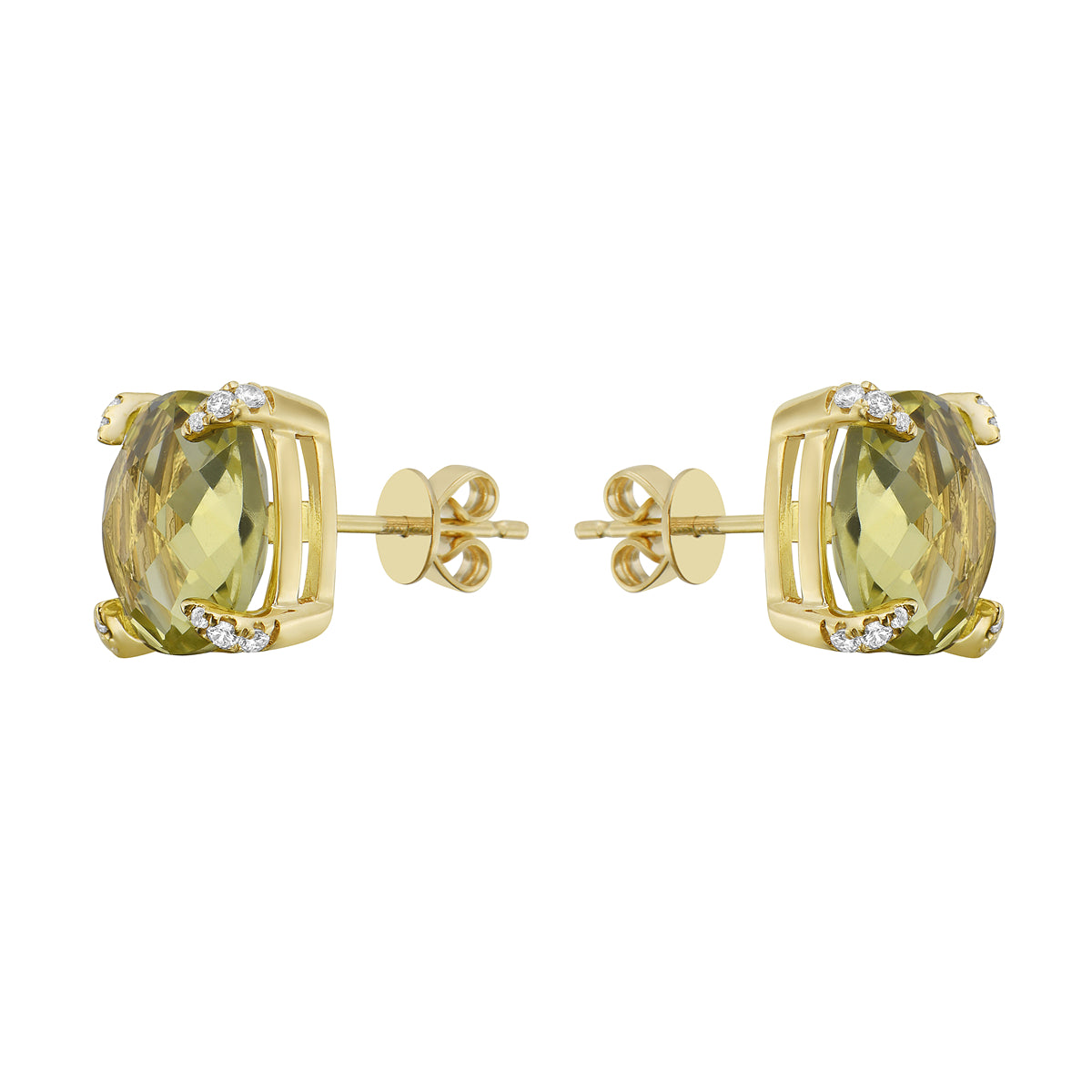 14K Yellow Gold Green Gold Quartz Earrings, 6.92ct
