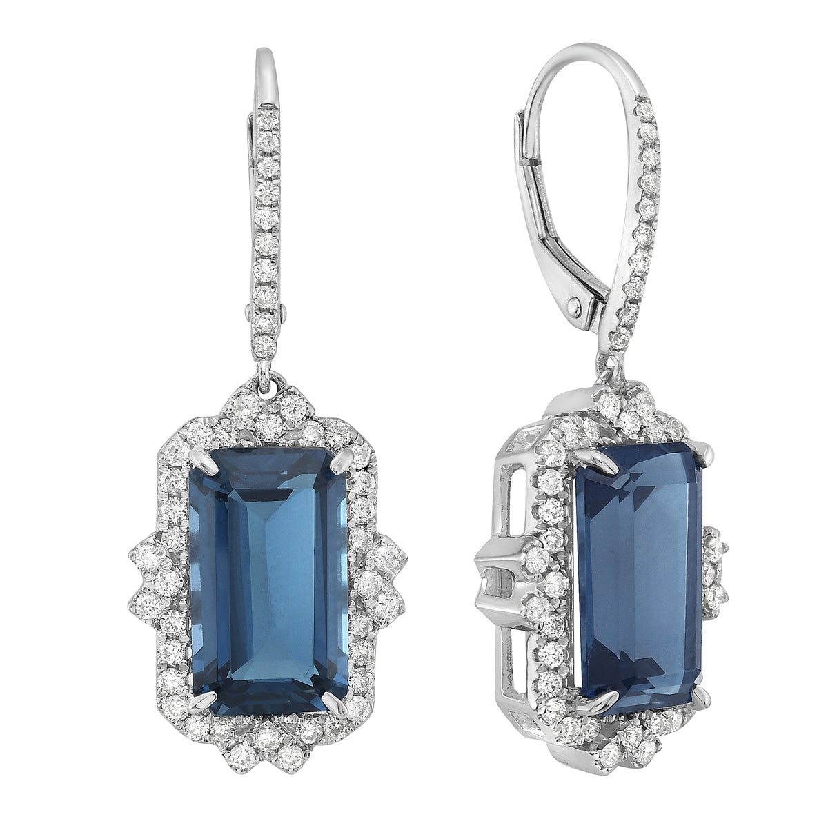 E090003-LBT - Earrings 14KW/4.8G 2LBT-7.83CT 92RD-0.61CT London Blue Topaz