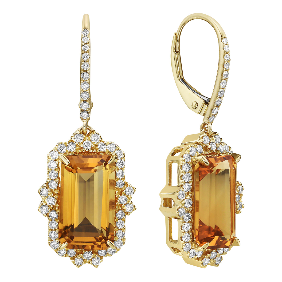 E090003Y-CIT - Earrings 14KY/4.5G 2CIT-6.50CT 92RD-0.55CT Citrine